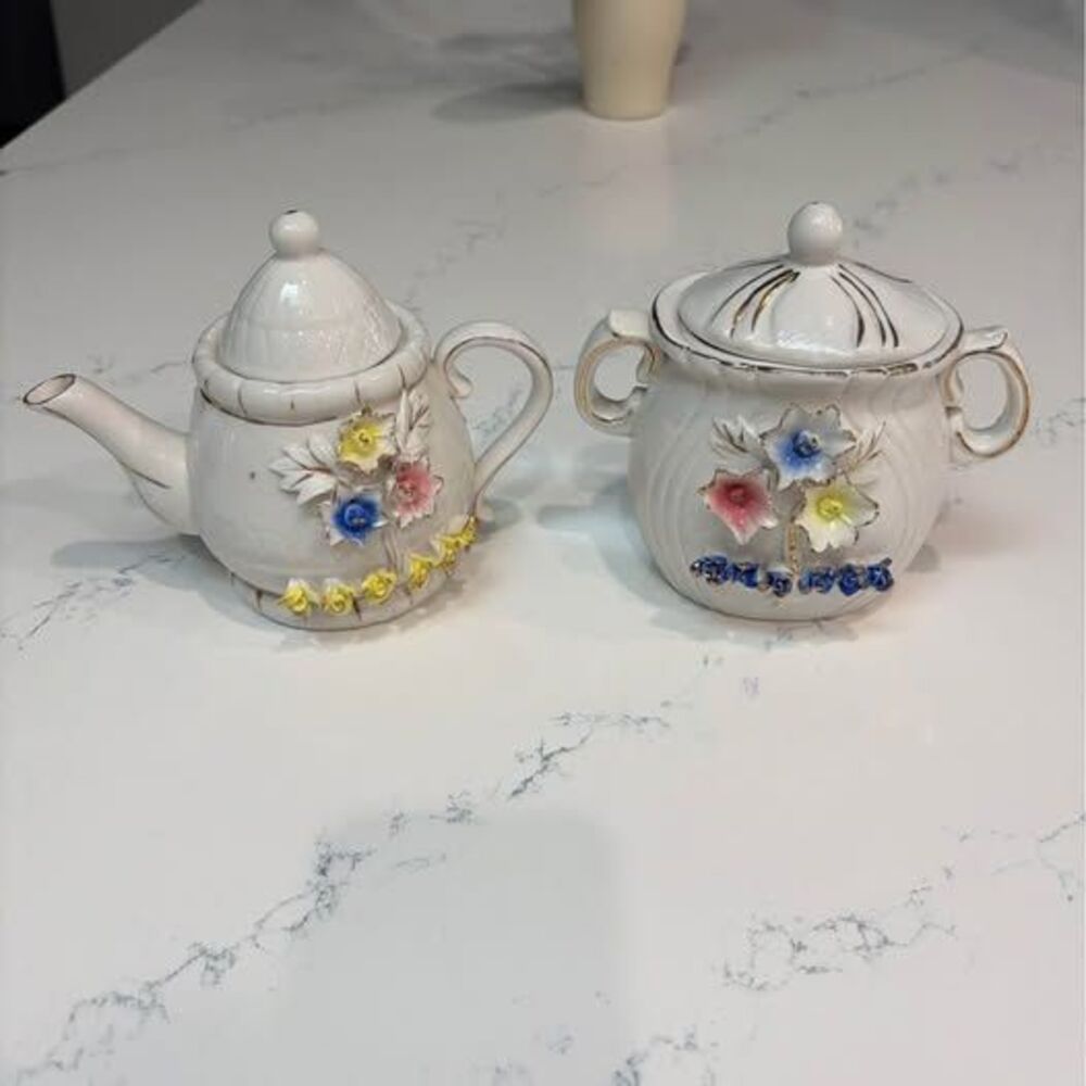 Vintage Ceramic Teapot and Sugar Bowl Set